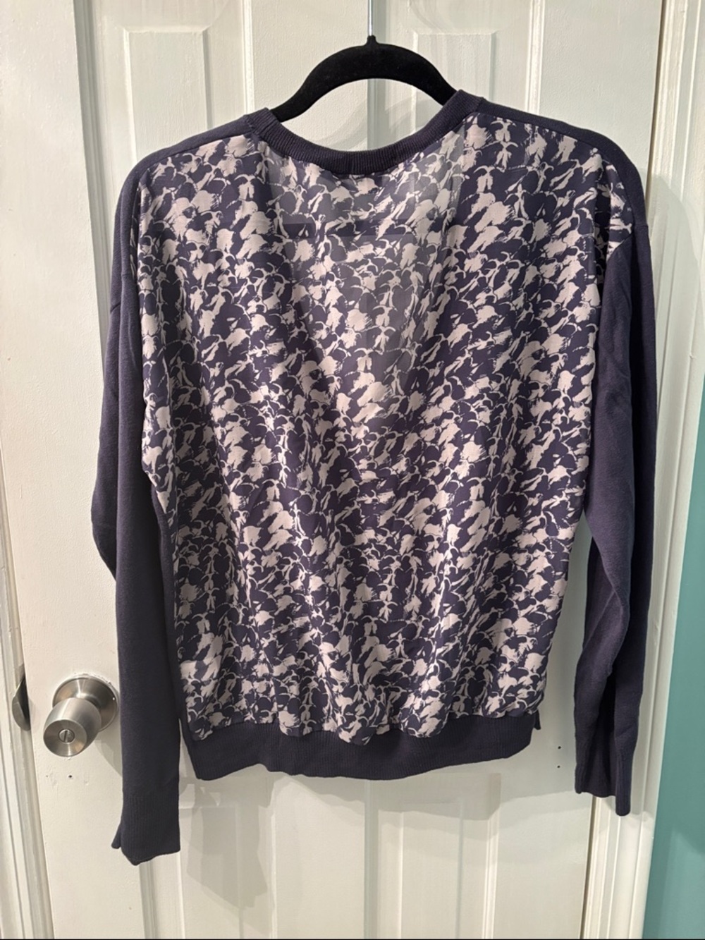 GAP Navy and Cream Floral Crewneck Cardigan Sweater